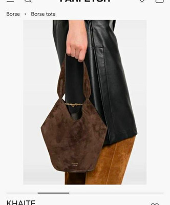 KHAITE Brown Solid Tote Top Handle Bag w/ Gold Hardware Chain Accent