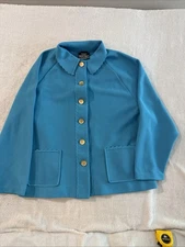 Hedy Knits Women’s Blue Cardigan Jacket Large Gold Button Vintage USA 3X