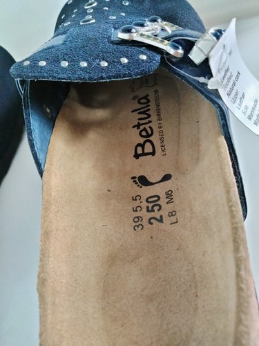 New Birkenstock Betula Rocko Suede Black/Blue Leather Buckle Clogs L8 2 Pair - Imagen 19 de 20