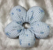 Handmade Blue Floral Patterned Plush Hair Scrunchie Accessory