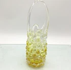 MURANO Glass Basket Pineapple Design Vintage 10” Yellow 60s SE3