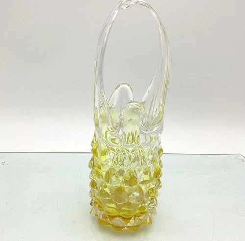MURANO Glass Basket Pineapple Design Vintage 10” Yellow 60s SE3