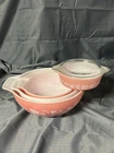 Vintage Pyrex Pink And White Gooseberry Set Of 3 Cinderella Bowls + 1 Pint #471
