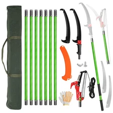 Manual Pole Saw Extendable Tree Pruner 30 ft Fiberglass Pole Scissors