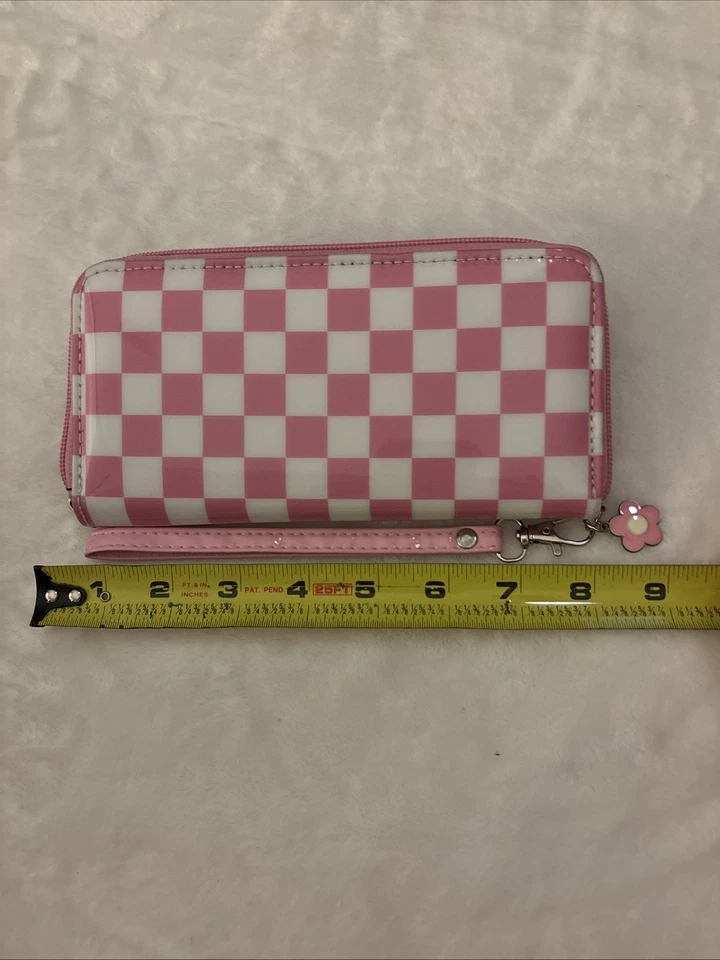 Cartera Clair’s Rosa Y Blanco Cuadros Niñas Mediana Cremallera Completa Con Muñequera Foto 4 de 4