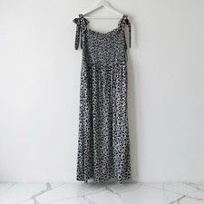 Diane Von Furstenberg Women’s Smocked Tie Strap Black White Poppy Dress Size XXL