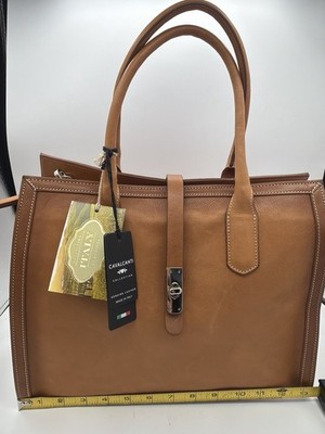 Cavalcanti Italian Designer Tan Leather Satchel Shoulder Bag NWT