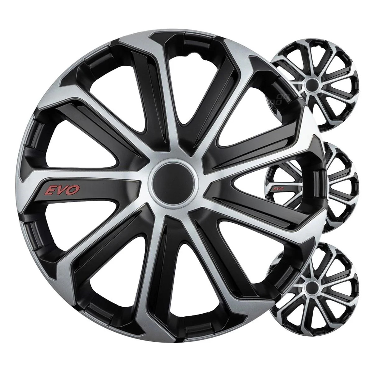 Enjoliveurs 16 pouces EVO noir argent pour jante tôle voiture universel