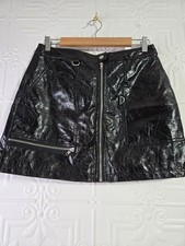 Forever 21 Contemporary Faux Leather Zip Front Mini Skirt Black Women  s Large