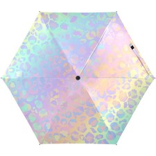 ALAZA Rainbow Leopard Print Rose Gold Cheetah Folding Umbrella for Rain Sun T...