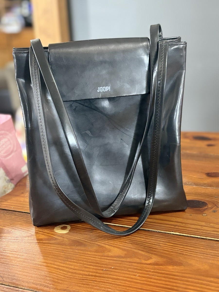 Vintage 80s JOOP! Claudio glossy black leather flap closure  display picture 3