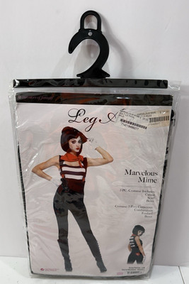 3PC Marvelous Mime Costume Set   Catsuit, Red Scarf, Black Beret - Adult Large