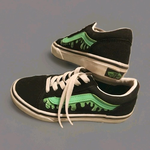 Vans Sneakers Size 2 US Kids Old Skool Black/Green VERY GOOD CLEAN NICE - Picture 4 of 10
