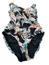 Jantzen Printed Surplice Maillot One Piece Swimsuit Size 16 Black Cabana Beach