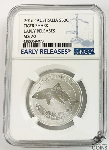 2016-P Australia 50c Tiger Shark .999 Silver 1/2oz Coin NGC MS70 Early Releases