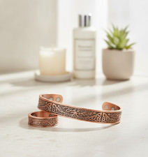 Copper Magnetic Bracelet Ring Set, Tree of Life, Adjustable, 12 and 4 Magnets
