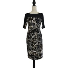 Lauren Ralph Lauren Black Animal Print Ruched Stretchy Bodycon Dress Size 4