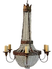 NIERMANN WEEKS French Neapolitan Iron Crystal Beaded Basket Chandelier 32” Wide