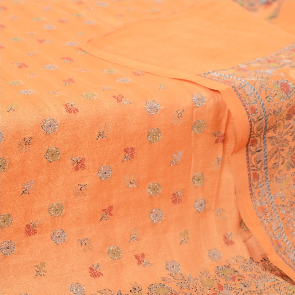 Sánskriti Vintage Naranja Dupatta Estola Larga Seda Pura Tejido a Mano Envoltura Hijab/Velo Foto 3 de 4