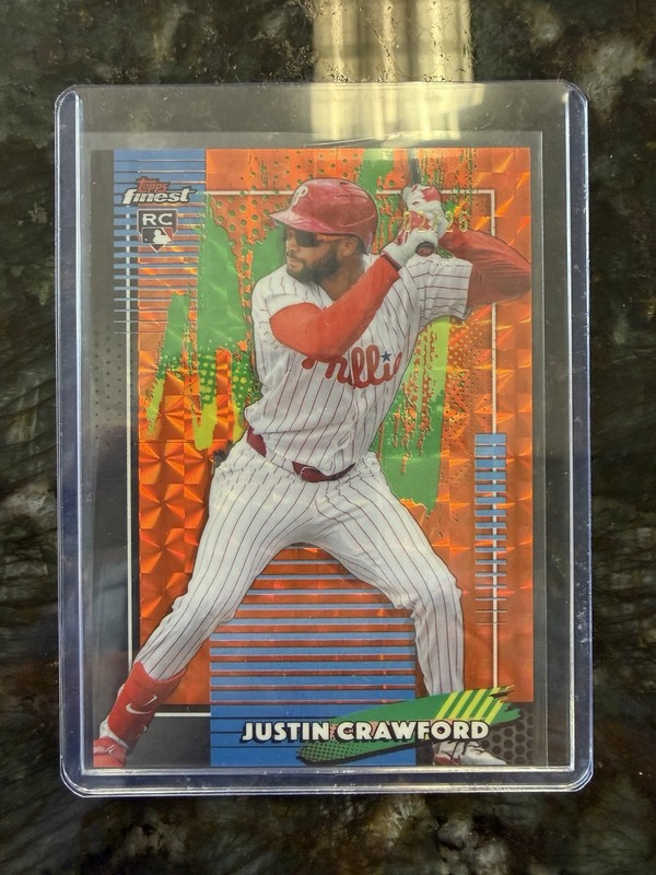 2026 Topps Finest Justin Crawford RC SSP Orange Geometric Refractor #2/25