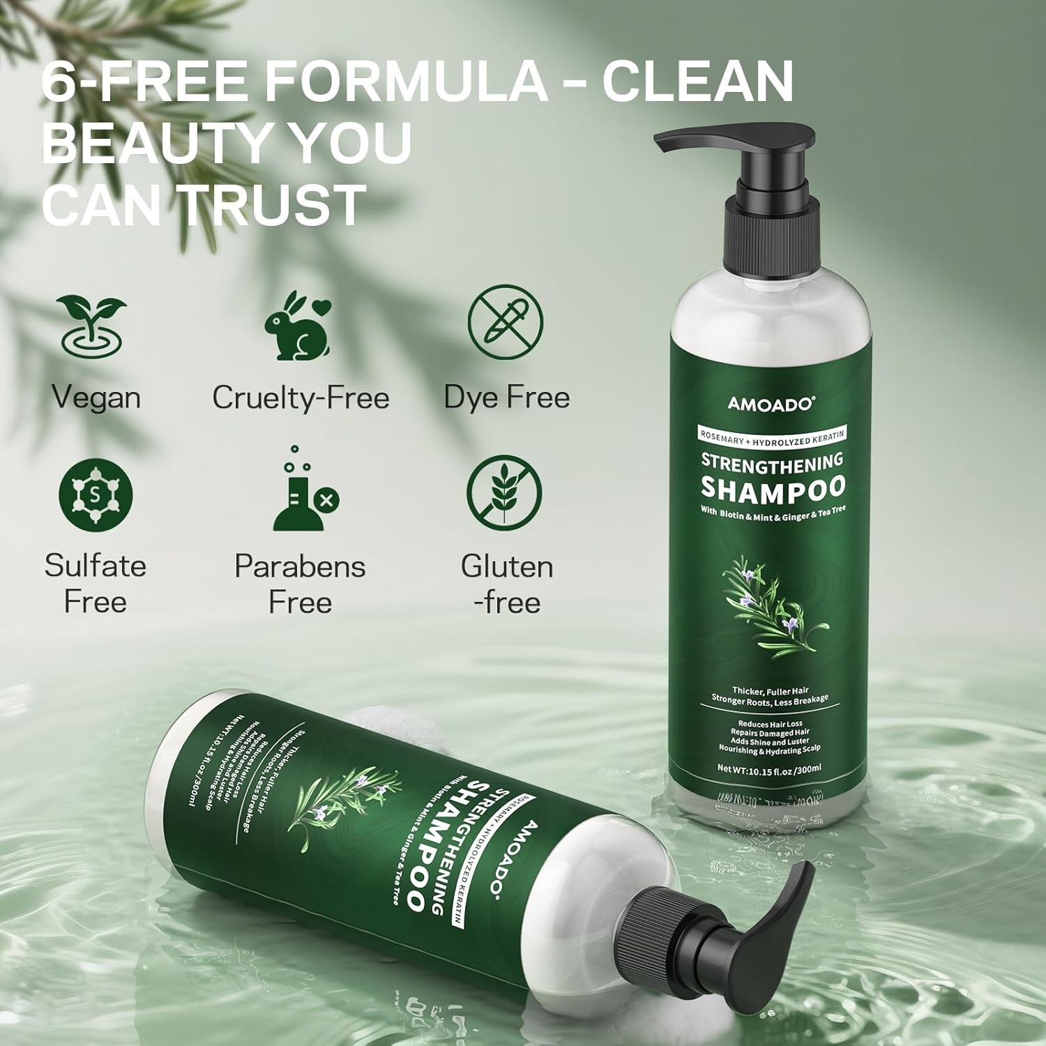 Rosemary & Hydrolyzed Keratin Hair Growth Shampoo, Organic Natural Shampoo... 