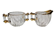 Vintage Jeanette Glass National Creamer and Sugar Embellished Gold (2) Piece Set