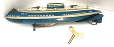 Wolverine Submarine Tin Litho Wind Up W/ Rails & Brass Guns Works Replaced Key