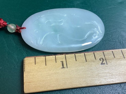 White Two Sided Jadeite Mermaid, Pearl & Dolphin Translucent Pendant - Picture 7 of 14