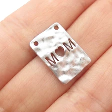 925 Sterling Silver Real Round-Cut Diamond Mom Heart Minimalist Slide Pendant