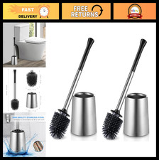 Toilet Bowl Brush Holder Set - 2 Pack Silicone  Stainless Steel Deep Clean Scru