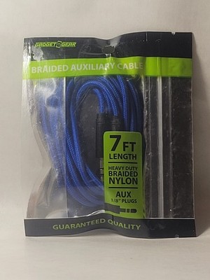 Gadget Gear Blue 7FT Heavy Braided Nylon Aux 1/8'' PLUGS