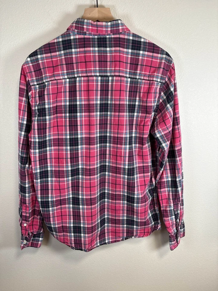 Camisa Aeropostale Para Hombre Mediana Rosa Azul A Cuadros Manga Larga Con Botones Foto 3 de 3
