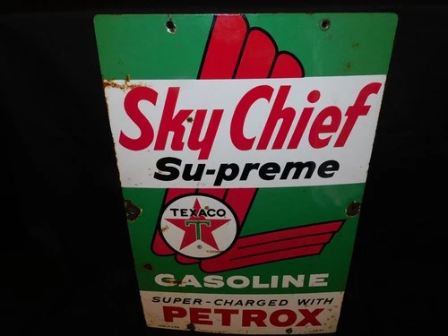 Vintage 1962 Texaco Sky Chief Supreme Petrox Porcelain Gas Pump Sign-DATE 3-5-62