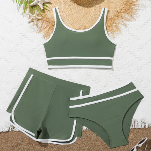Kids Girls Bikini Swimsuits With Shorts 3 Piece Bikini Sets Sport Bathing Suits