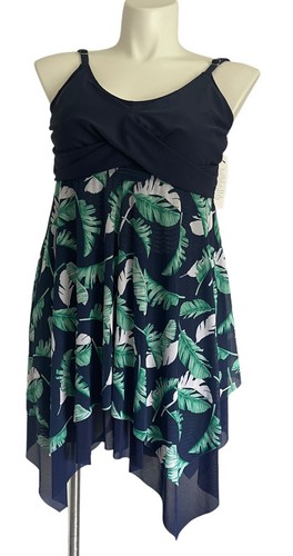 Kate Kasin Womens 2 Pc Bathing Suit Tankini Set with Boy Shorts Navy Sz 2XL New