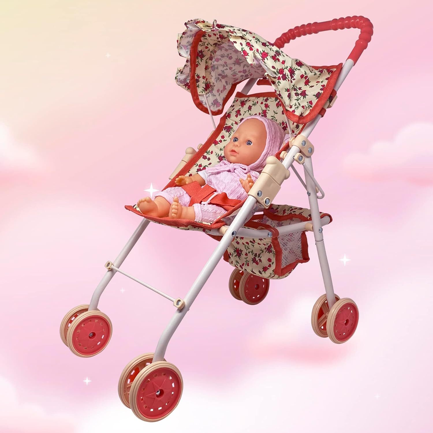 My First Baby Doll Stroller for Toddlers 3 Year Old Girls, Little Kids Floral 