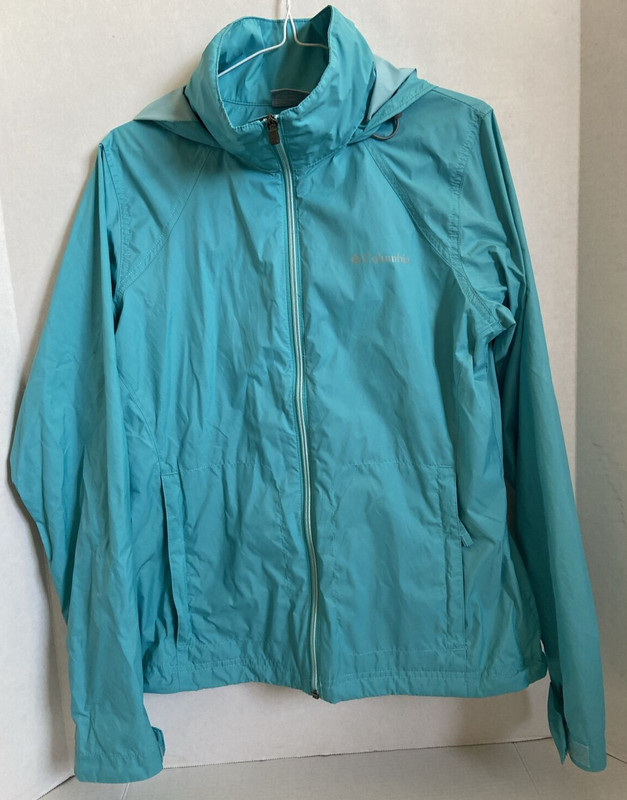 Women's Columbia Wind Breaker Rain Jacket with Hood Size Medium Aqua *preowned*