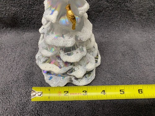 Vintage Fenton Art Glass Iridescent Flocked Christmas Tree Gold Bird Winter 6" - Picture 14 of 14