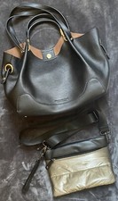 Sondra Roberts Squared Black Pebbled Faux Leather Large Bag Purse Set