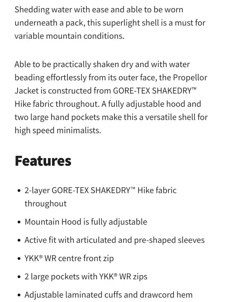 MOUNTAIN EQUIPMENT PROPELLOR SHAKEDRY JACKET GORETEX SHAKEDRY ***SUPER