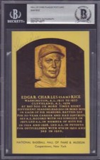 Sam Rice (d,1974) Signed HOF Hall of Fame Yellow Plaque Postcard Beckett