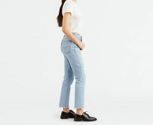 NWT LEVIS Wedgie BIG E High Rise Straight Raw Hem Ripped Knee Rigid Mom Jeans 32 - Picture 2 of 4