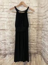 R&K Dress Womens 14 Black LBD Ruffle Halter Sleeveless Midi StretchTie Back Midi