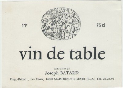 01/41 Etikett Label TABLE VIN DE TABLE Joseph BATARD, Prop.-Ernte. MAISDON/SEVRE 44