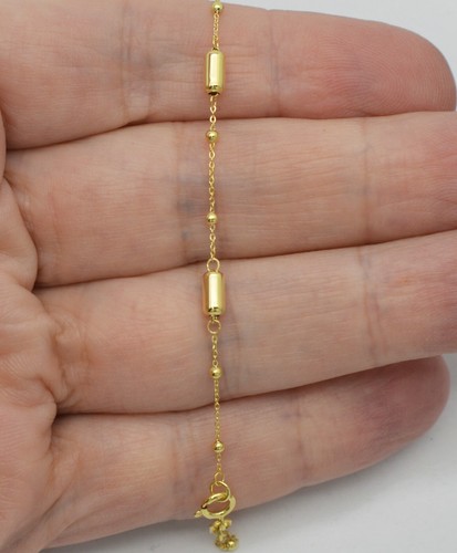 10K Solid Yellow Gold 3.0mm Charm bar & Beaded Ball Bracelets 7.5" 1.3gram - Picture 4 of 7