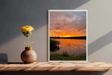 Photo Digital Image Picture Wallpaper Background | Red Sunset Lake JPG Wall Art