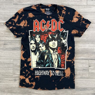 ACDC GRAPHIC BAND TEE HIGHWAY TO HELL ACID BLEACH WASH SHIRT SIZE S