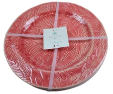 Acacia Home Melamine Dinner Plate Set 4 Tropical Leaf Coral Pink Summer 11" NWT