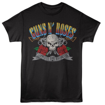 Guns N Roses Men T-Shirt AFD PISTOLS AND SKULLS Official Music