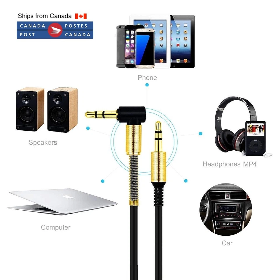 Cable AUX de 3,5 mm para todos los auriculares estéreo de audio para automóvil ángulo recto macho a macho Foto 4 de 4